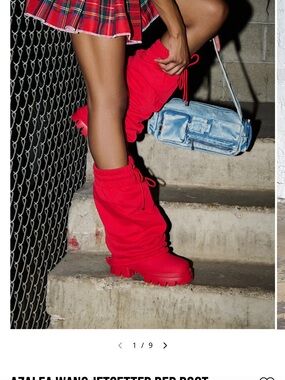 AKIRA Red Slouch Lace-Up Platform Boots
